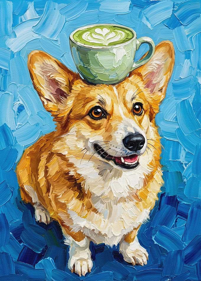Corgi with Matcha Latte Hat
