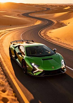 Green Lamborghini Sian in Desert Landscape
