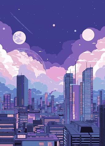 Purple Pixel Art Cityscape