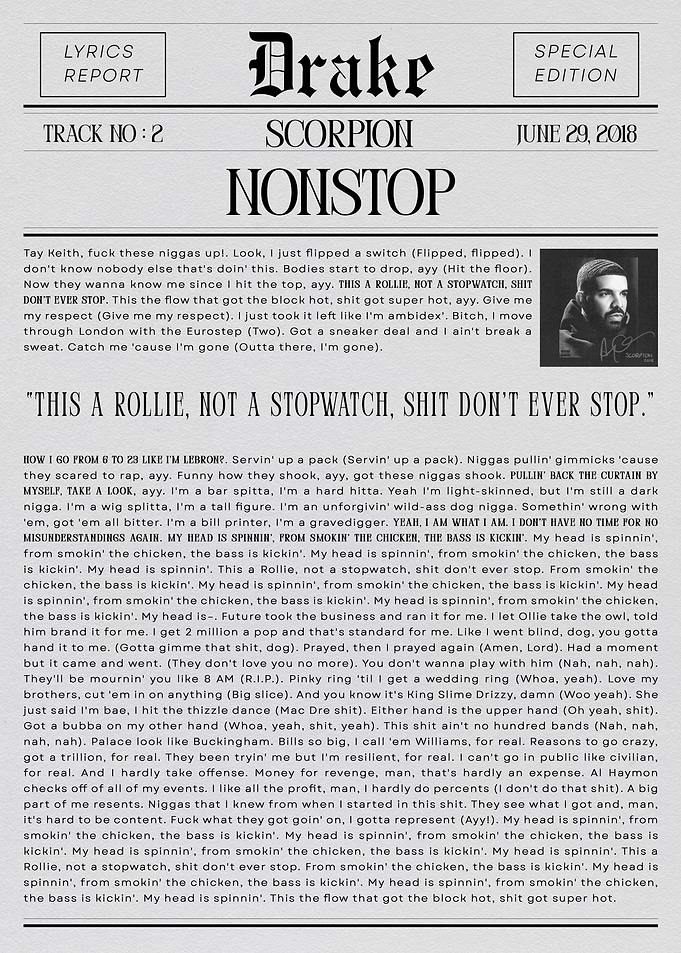 Drake - Nonstop Lyrics Report
