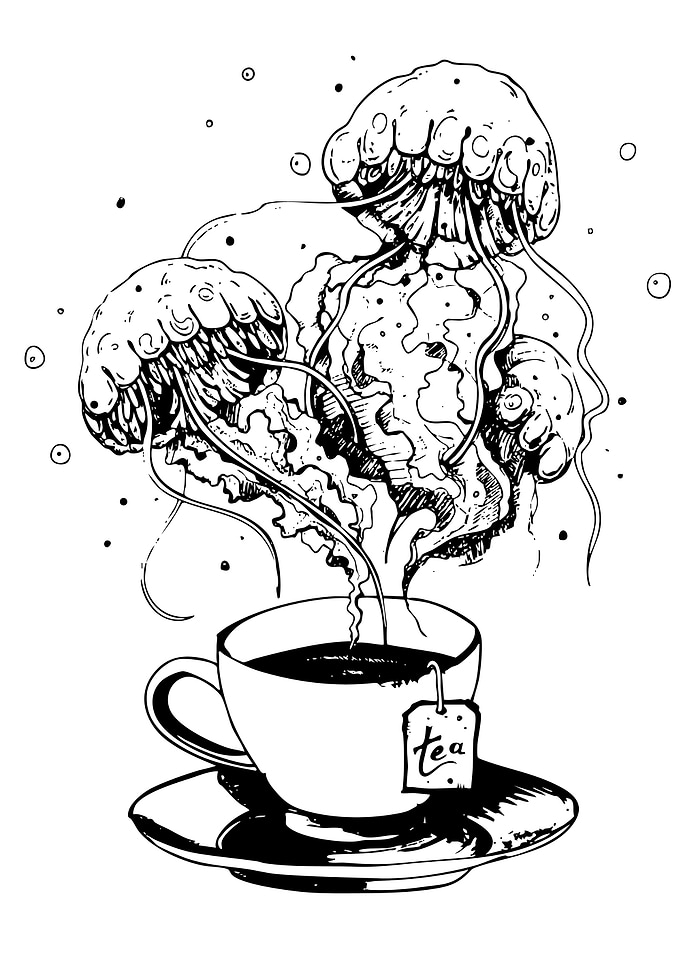 Jellyfish Tea Cup Illustration