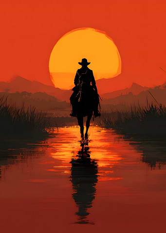 Cowboy Silhouette at Sunset