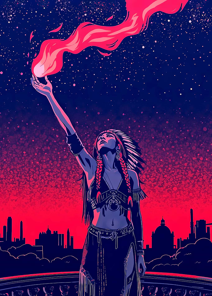 Native American Woman with Fire