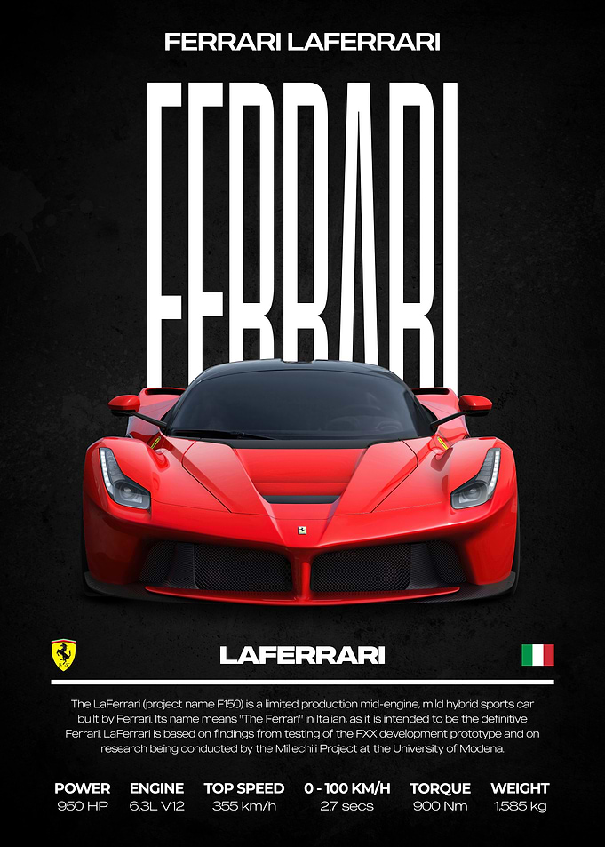Ferrari LaFerrari Red Sports Car Poster