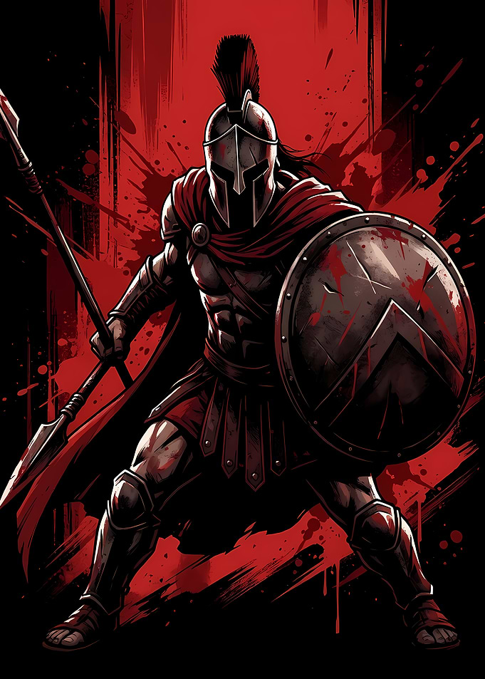Spartan Warrior with Spear and Shield