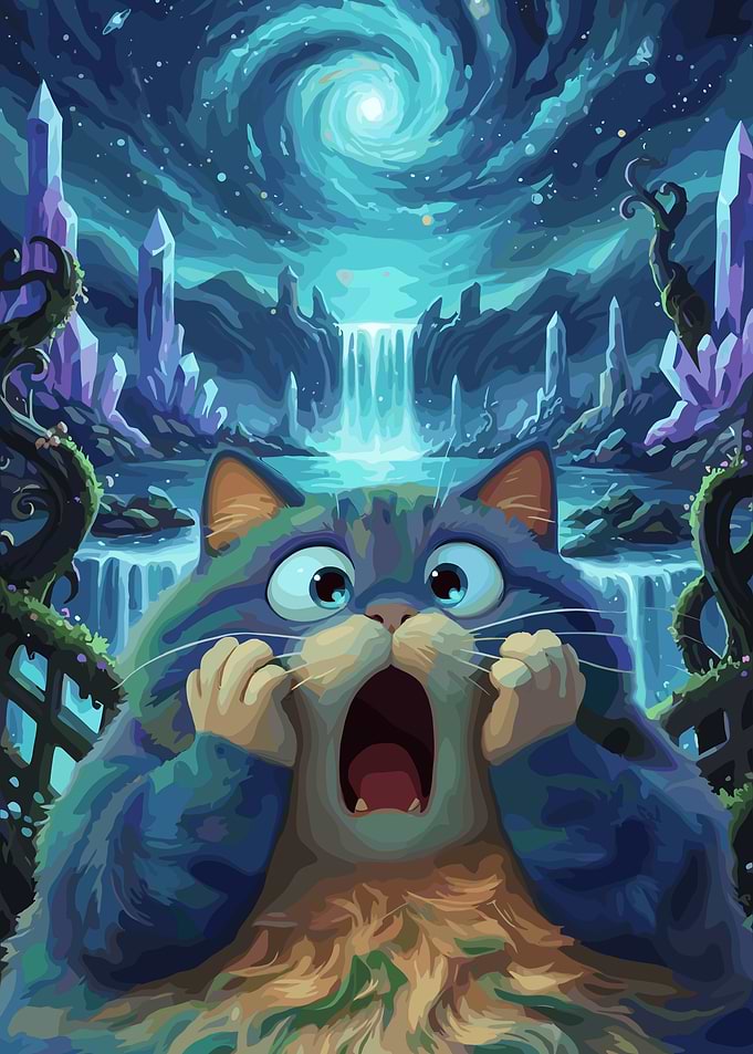 Surprised Cat in Fantasy Landscape