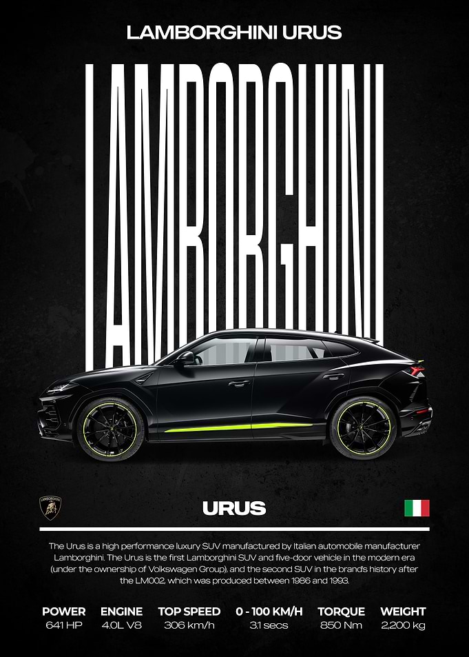 Lamborghini Urus Black and Neon Poster