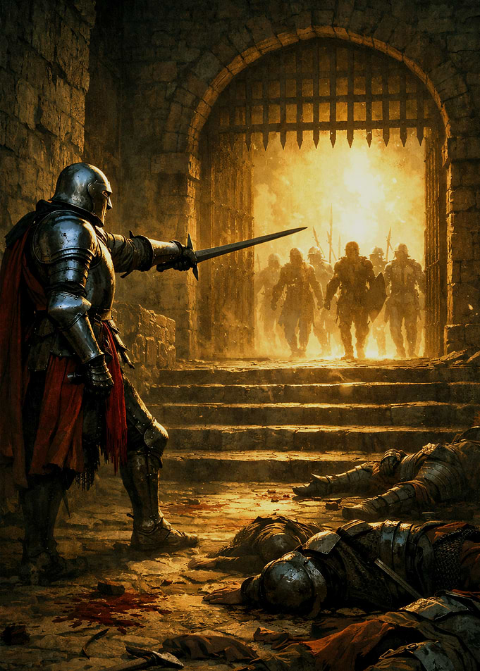 Medieval Knight Guarding Castle Entrance