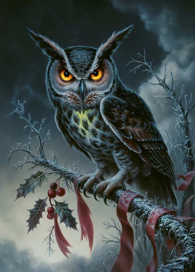 Great Horned Owl Perched on Branch