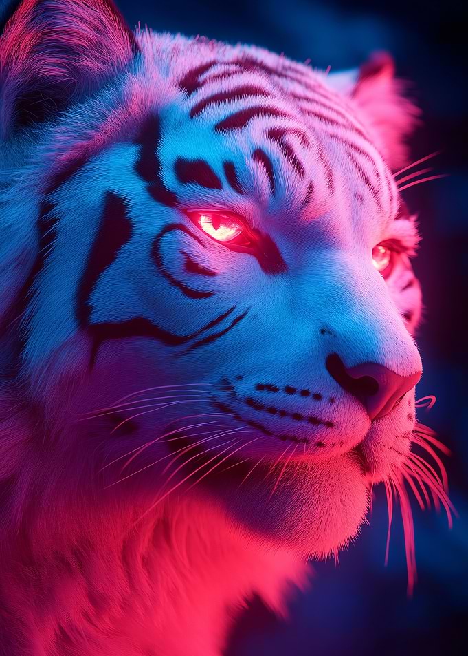Neon White Tiger Portrait