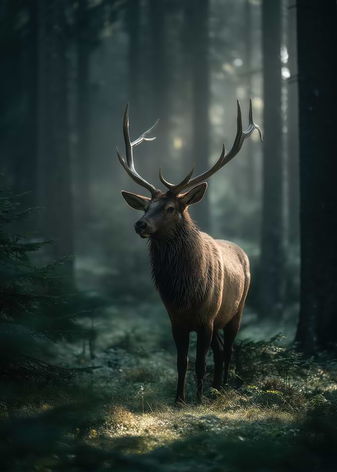 Elk in Misty Forest