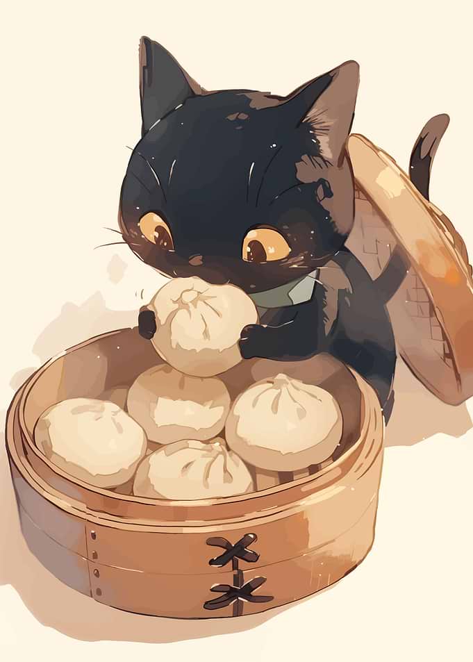 Cute Cat with Dumplings
