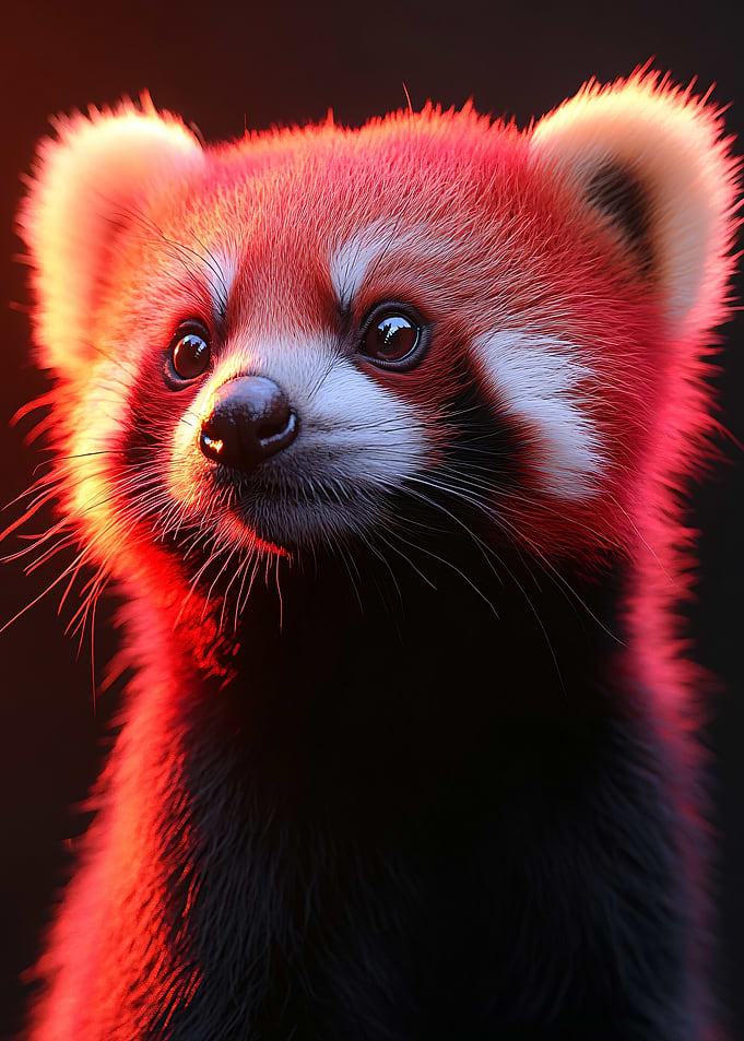 Red Panda Portrait with Red Lighting