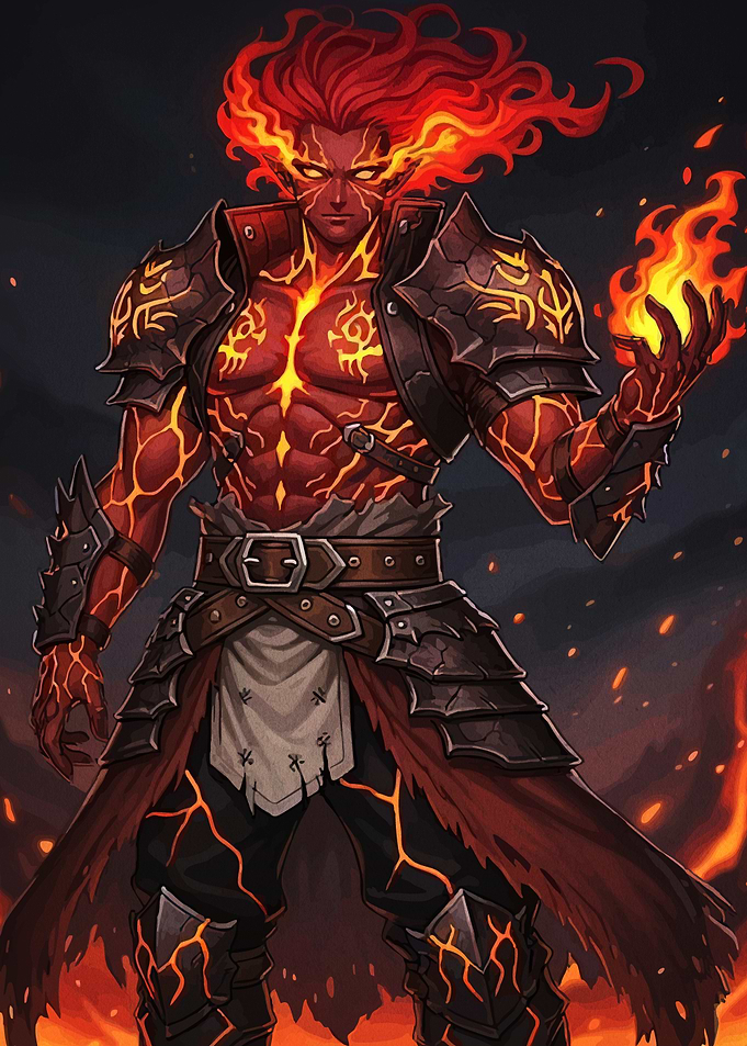 Fiery Warrior with Armor and Flames