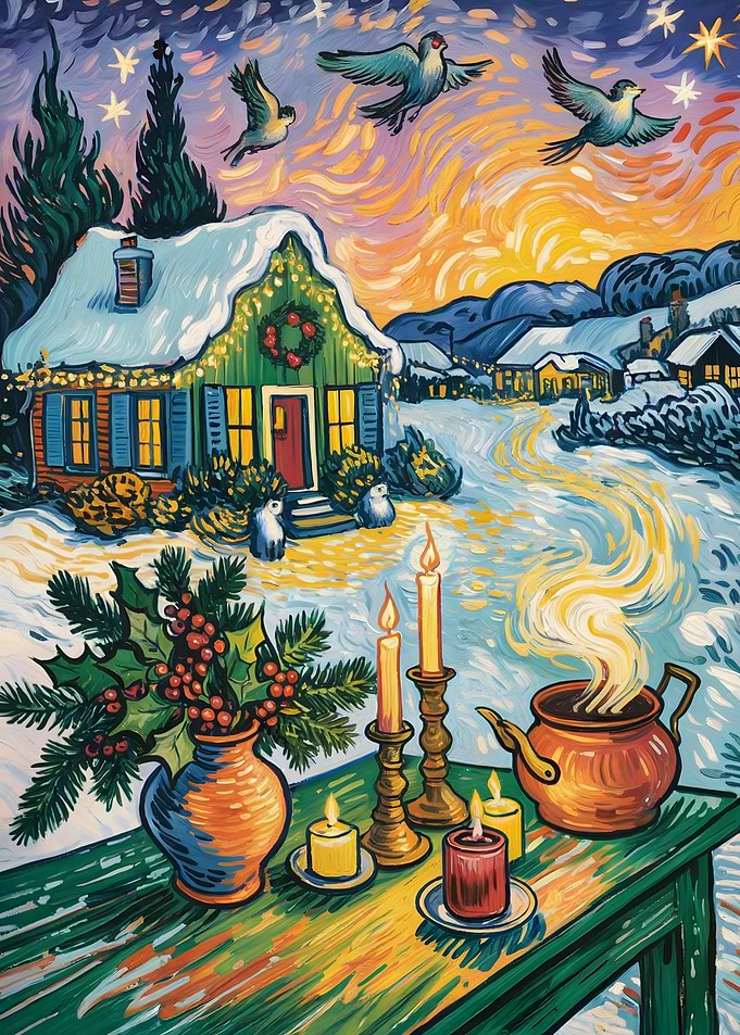 Winter Holiday Impressionist Scene