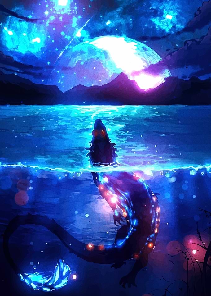 Dragon in Moonlight Lake