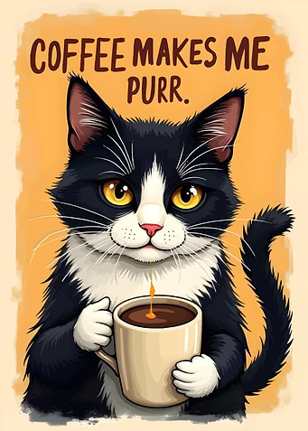 Coffee Makes Me Purr Cat Art