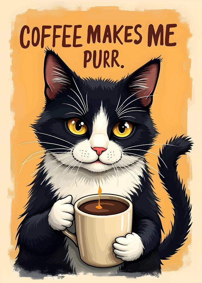 Coffee Makes Me Purr Cat Art