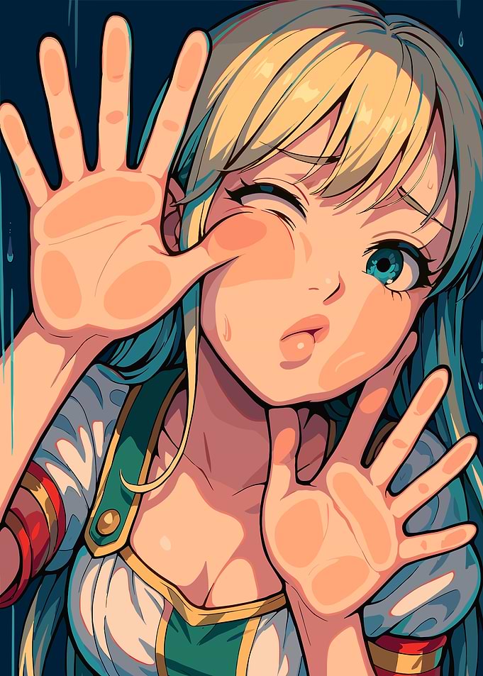 Anime Girl Winking in the Rain