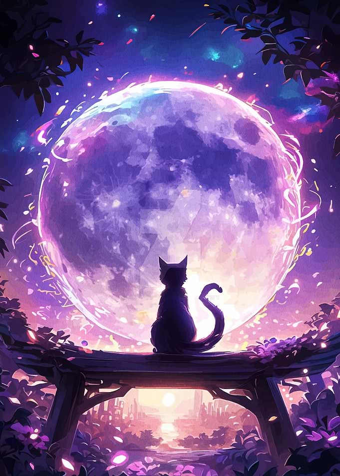 Cat gazing at the moon
