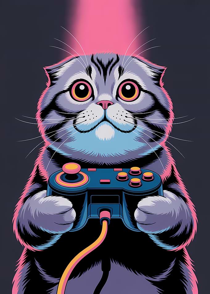 Cat Gamer with Controller