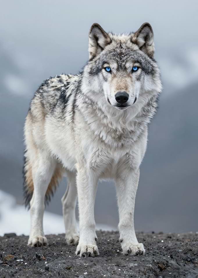 Wolf with striking blue eyes portrait