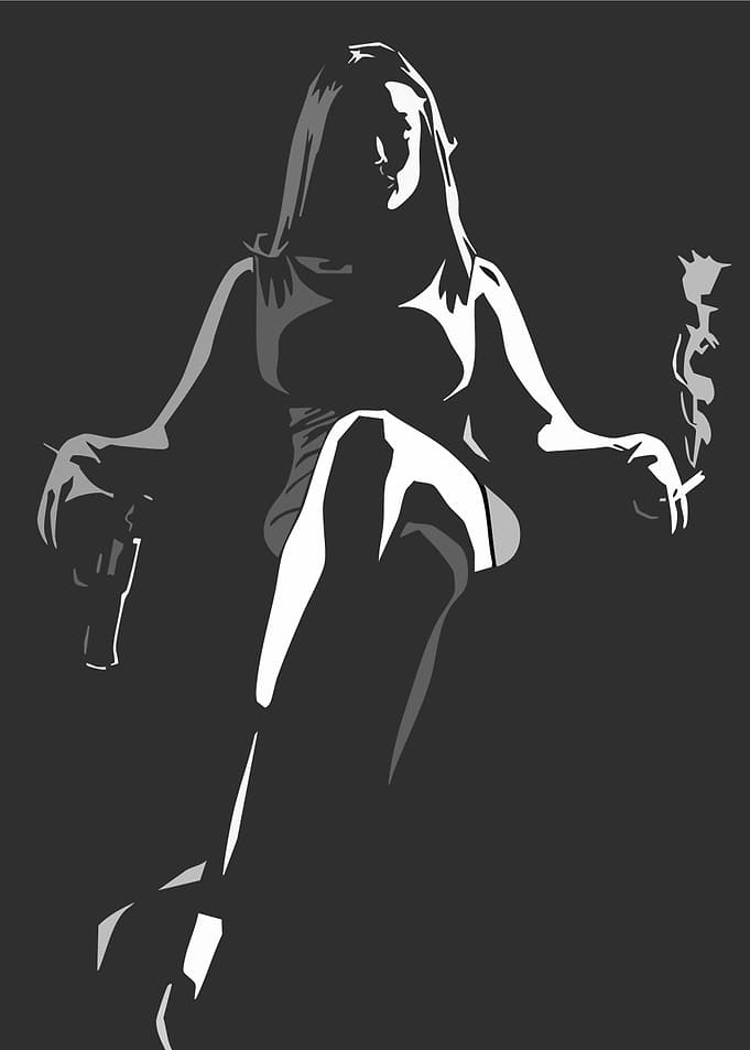 Noir Woman with Gun and Cigarette