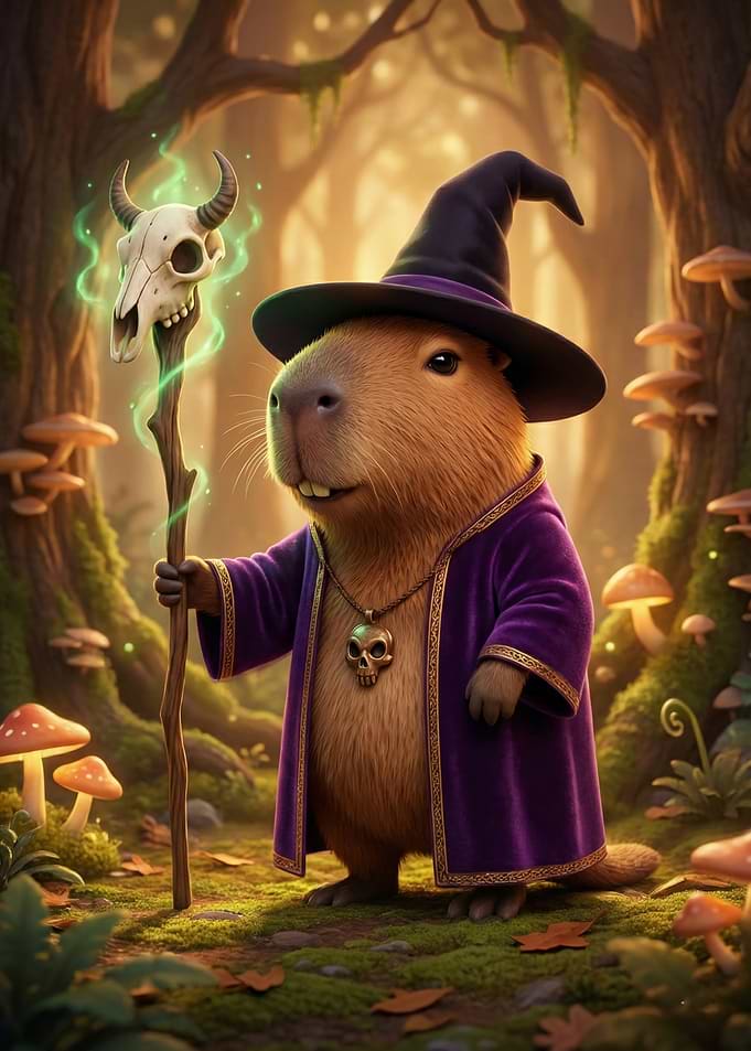 Capybara Wizard in Enchanted Forest
