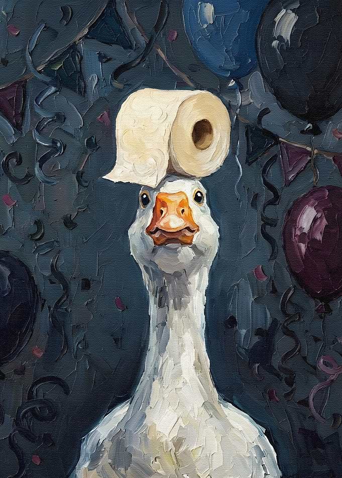 Goose with Toilet Paper Hat