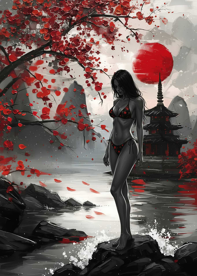 Japanese Woman in Red Bikini