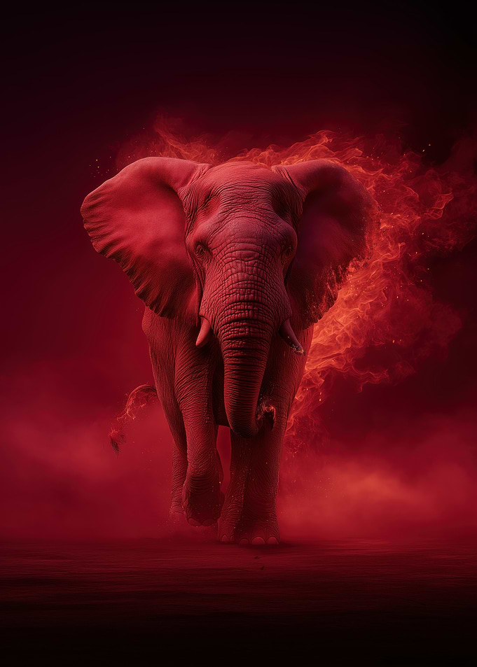 Red Elephant in Fiery Haze