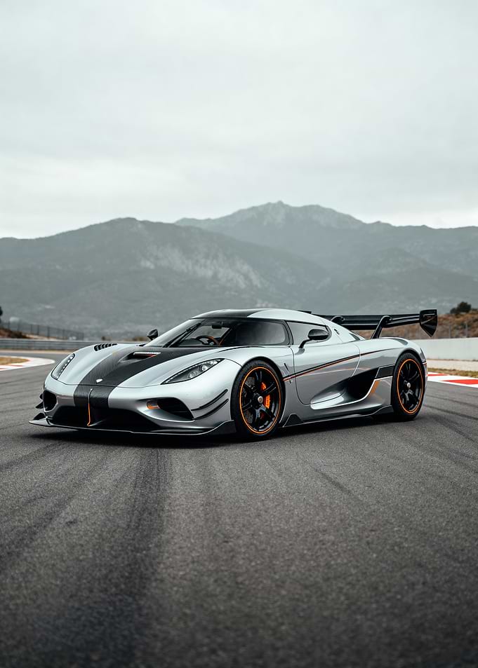 Silver Koenigsegg Jesko on Racetrack
