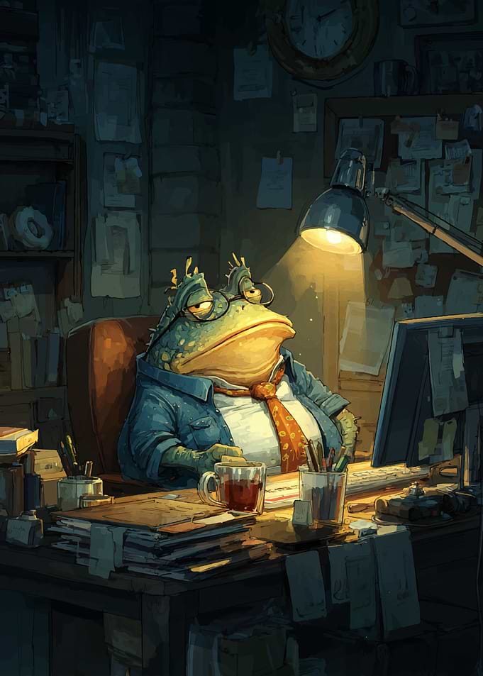 Anthropomorphic Frog Businessman at Desk