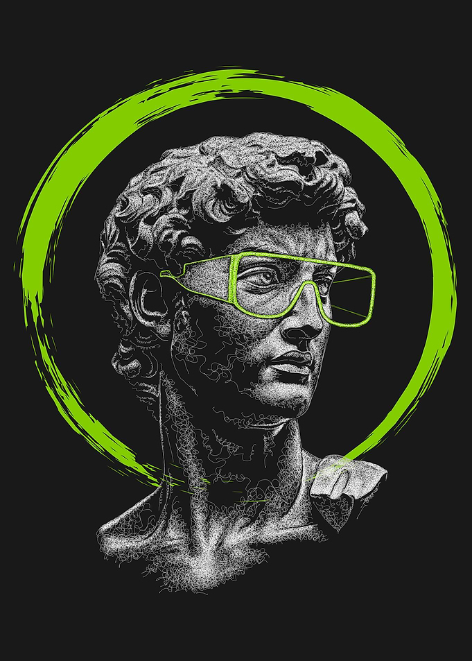 David Statue with Neon Glasses
