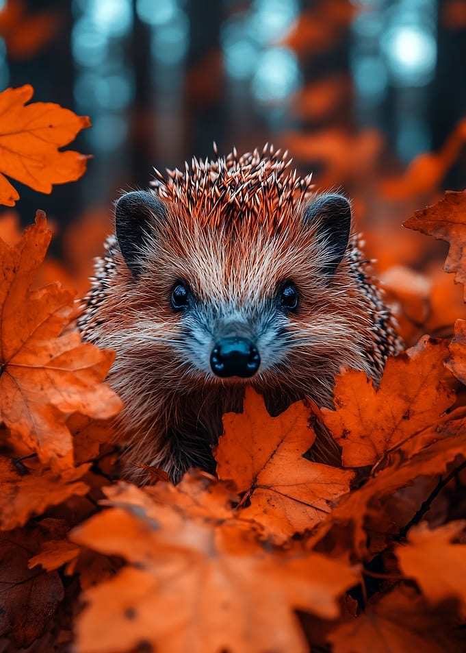 Hedgehog in Autumn Leaves