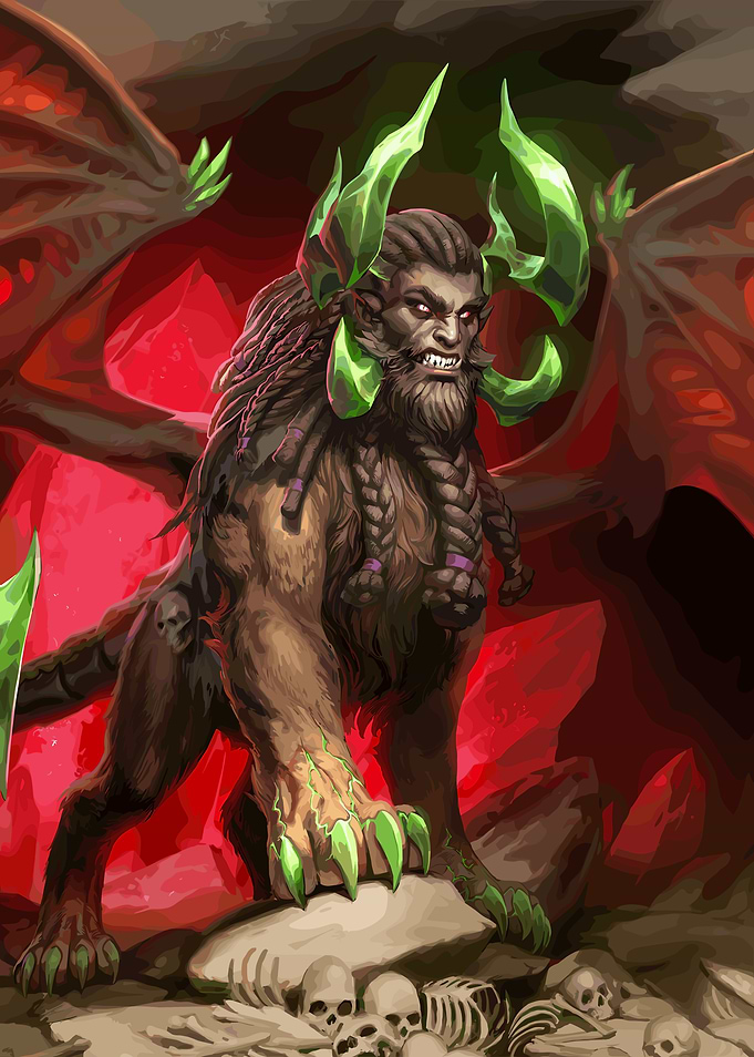 Winged Lion Monster with Green Horns