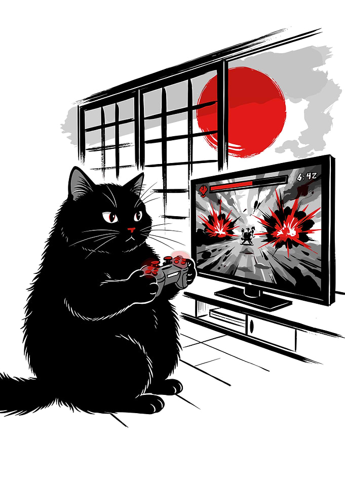Black Cat Gamer - japanese art