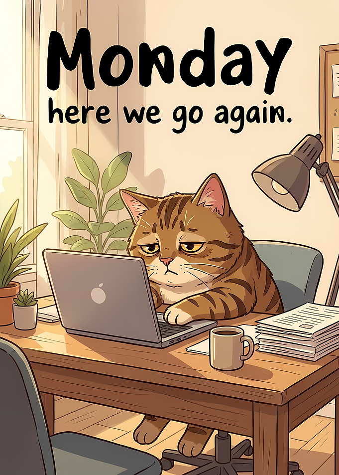 Monday Cat Working on Laptop