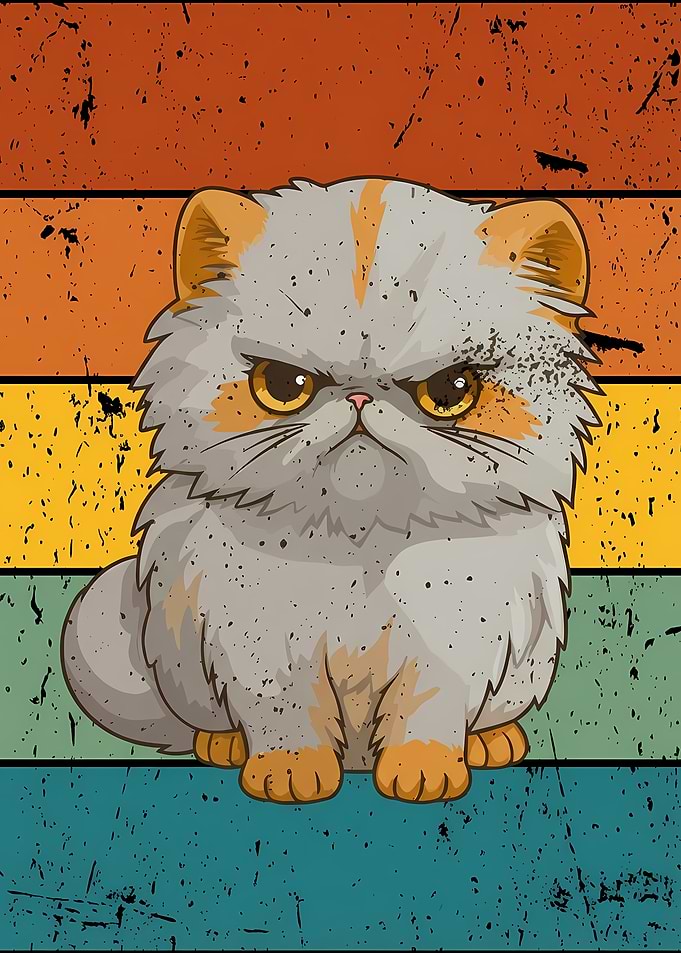 Grumpy Cat Retro Cartoon Illustration