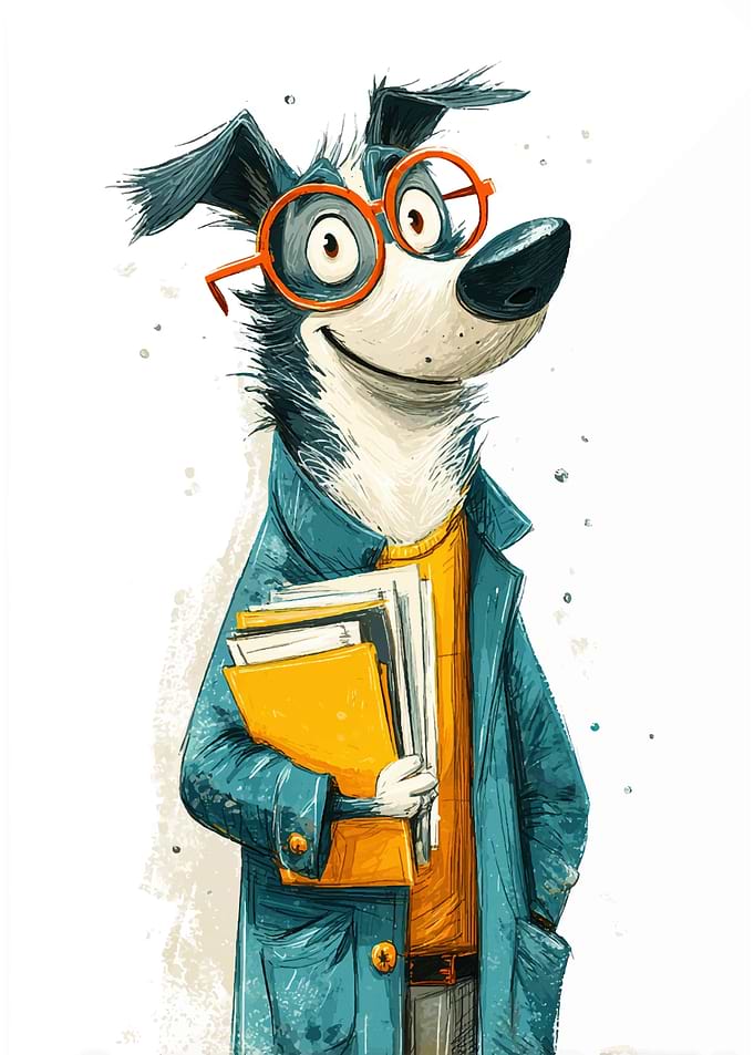 Cartoon Dog with Glasses and Papers