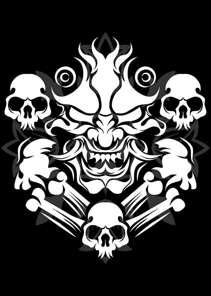 Hannya Mask with Skulls and Bones