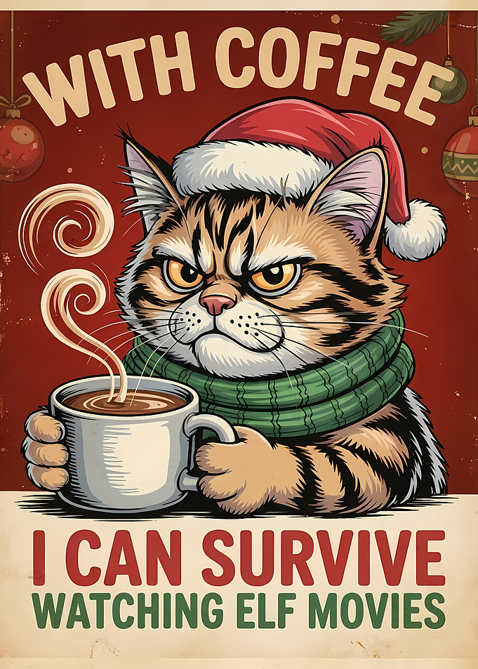 Coffee and Elf Movies Cat Poster