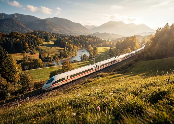 High-Speed Train in Scenic Landscape