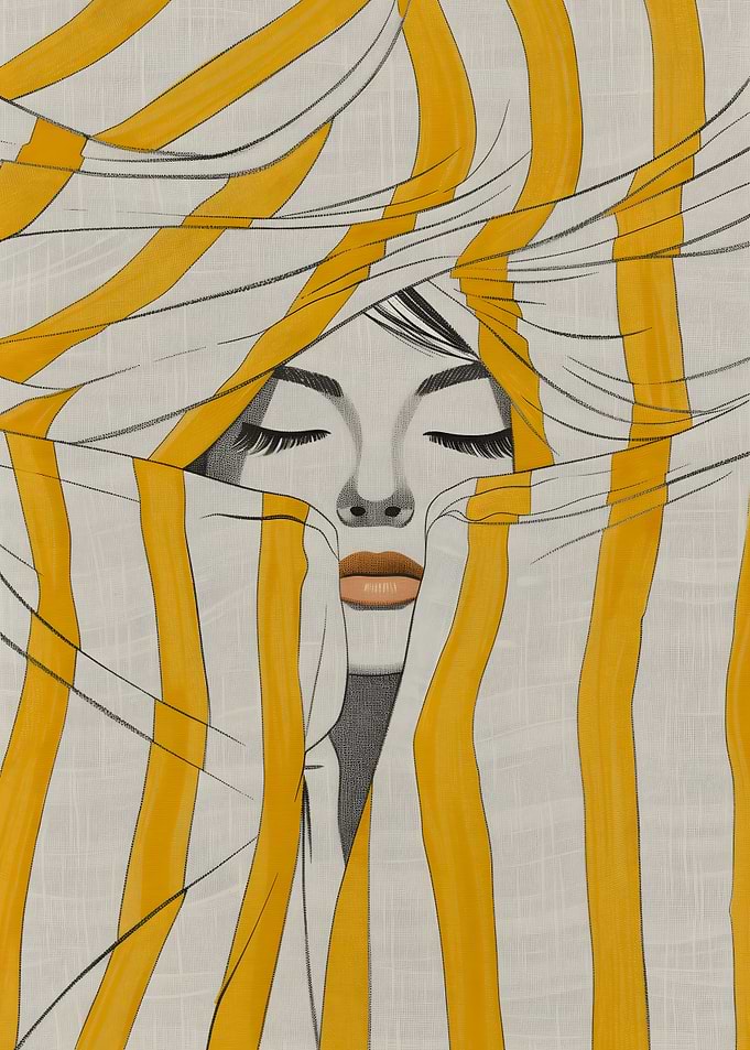 Woman portrait with yellow stripes