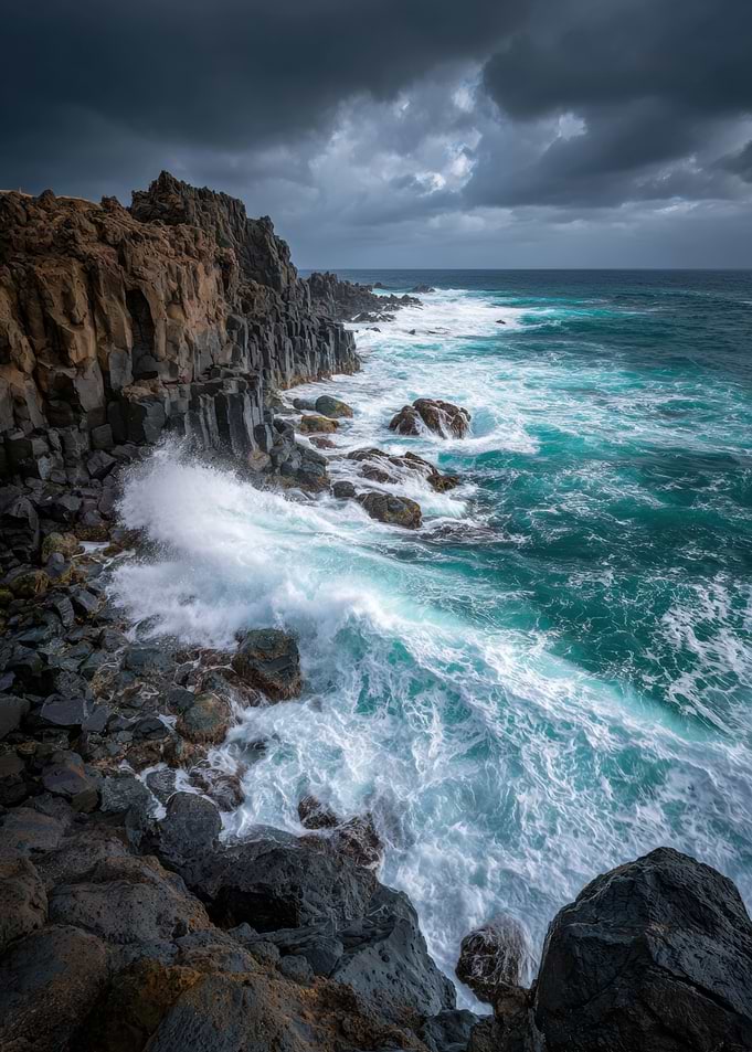 Dramatic Ocean Coastline with Stormy Sky