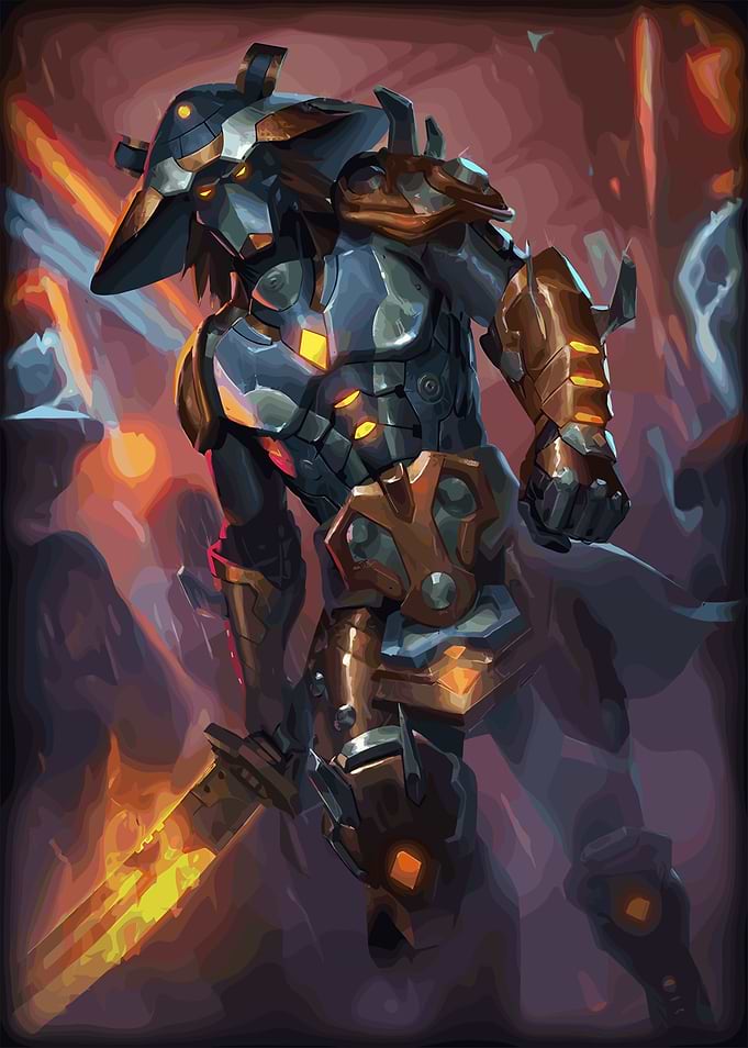 Armored Warrior with Flaming Sword