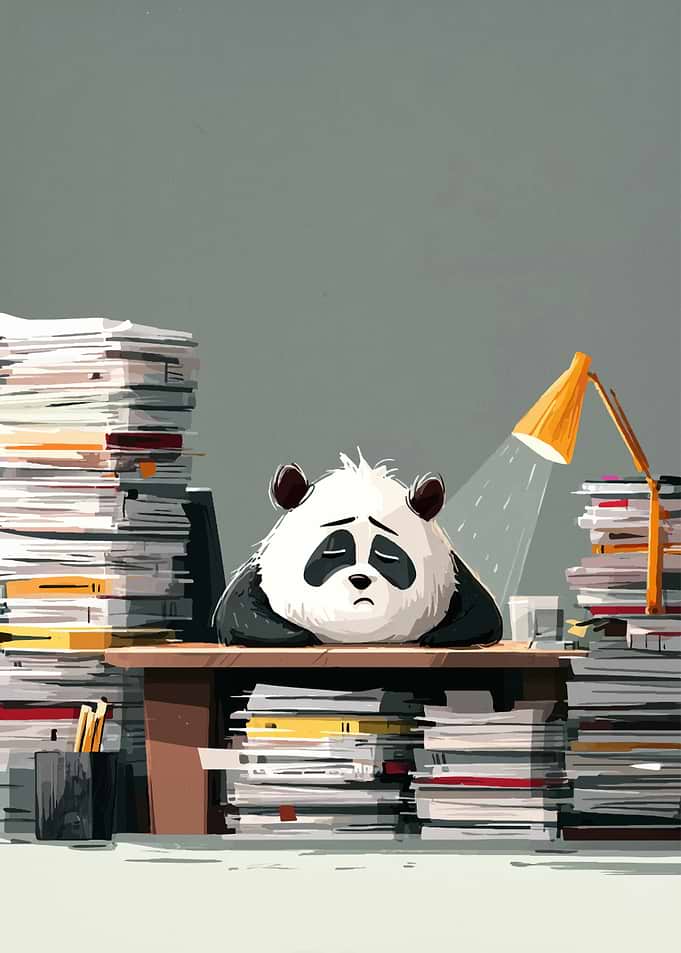 Overworked Panda Cartoon Illustration