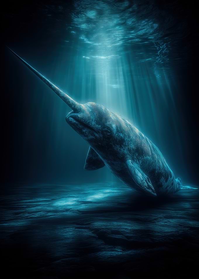 Narwhal in Deep Blue Ocean