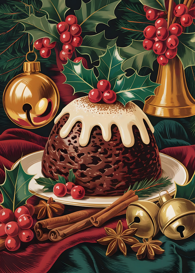 Festive Christmas Pudding Still Life