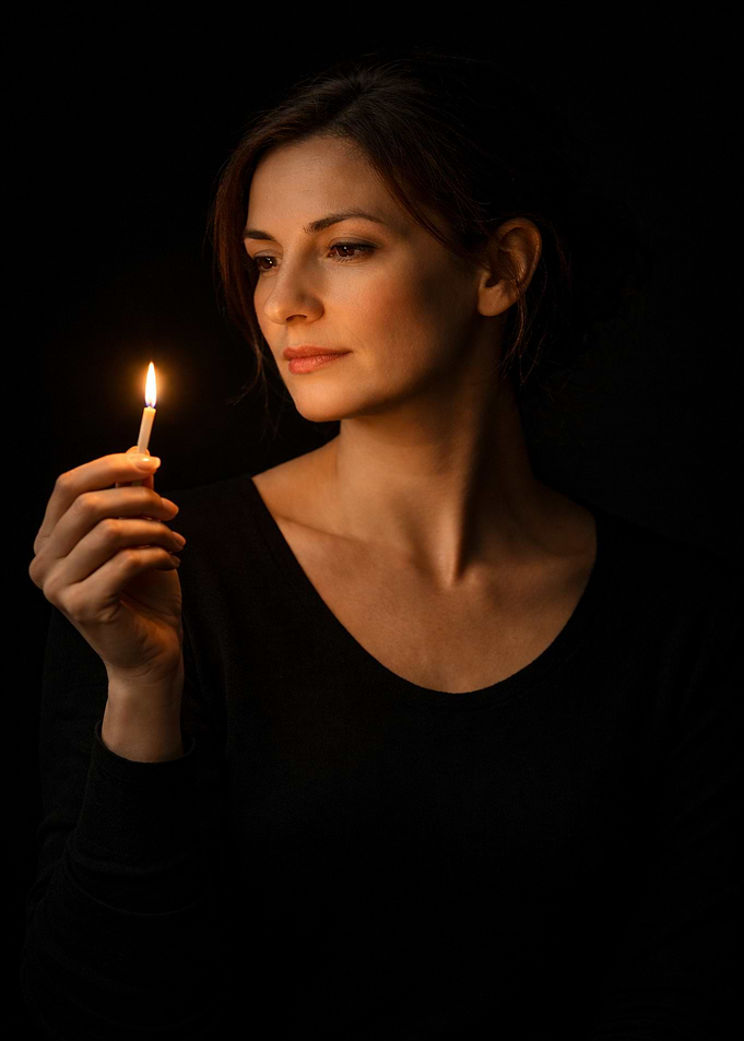 Woman Holding Candle in the Dark